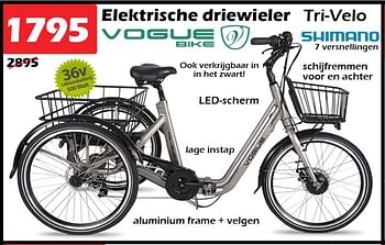 Aanbiedingen Elektrische driewieler - Vogue Bike - Geldig van 16/02/2023 tot 12/03/2023 bij Itek
