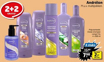 Aanbiedingen Classic shampoo langer fris - Andrelon - Geldig van 21/02/2023 tot 05/03/2023 bij Trekpleister
