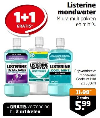 Aanbiedingen Mondwater coolmint mild - Listerine - Geldig van 21/02/2023 tot 05/03/2023 bij Trekpleister