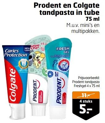 Aanbiedingen Prodent tandpasta freshgel - Prodent - Geldig van 21/02/2023 tot 05/03/2023 bij Trekpleister