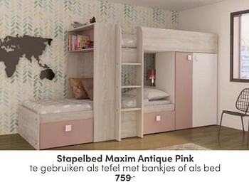 Aanbiedingen Stapelbed maxim antique pink - Huismerk - Baby &amp; Tiener Megastore - Geldig van 26/02/2023 tot 11/03/2023 bij Baby & Tiener Megastore