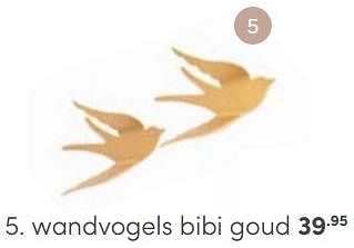 Aanbiedingen Wandvogels bibi goud - Huismerk - Baby &amp; Tiener Megastore - Geldig van 26/02/2023 tot 11/03/2023 bij Baby & Tiener Megastore