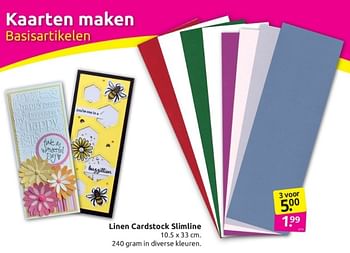 Aanbiedingen Linen cardstock slimline - Huismerk - Boekenvoordeel - Geldig van 25/02/2023 tot 05/03/2023 bij Boekenvoordeel