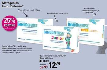 Aanbiedingen Immudefense junior kauwtabletten - Metagenics - Geldig van 20/02/2023 tot 11/03/2023 bij De Online Drogist