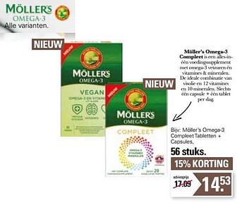 Aanbiedingen Möller’s omega-3 compleet tabletten + capsules - MÃ¶ller's - Geldig van 20/02/2023 tot 11/03/2023 bij De Online Drogist