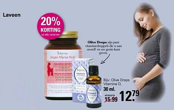 Aanbiedingen Olive drops vitamine d - Laveen - Geldig van 20/02/2023 tot 11/03/2023 bij De Online Drogist