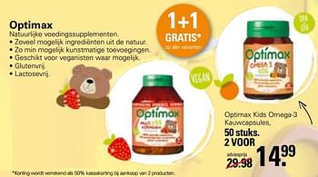Aanbiedingen Optimax kids omega-3 kauwcapsules - Optimax - Geldig van 20/02/2023 tot 11/03/2023 bij De Online Drogist