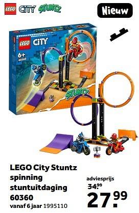 Aanbiedingen Lego city stuntz spinning stuntuitdaging 60360 - Lego - Geldig van 01/03/2023 tot 31/03/2023 bij Intertoys