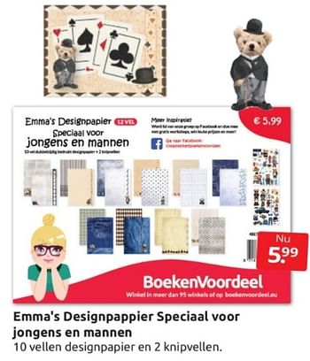 Aanbiedingen Emma`s designpappier speciaal voor jongens en mannen - Huismerk - Boekenvoordeel - Geldig van 11/03/2023 tot 19/03/2023 bij Boekenvoordeel
