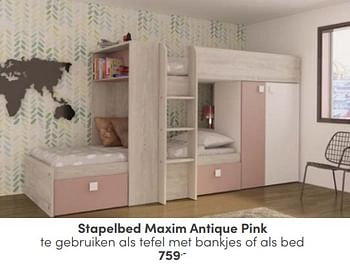 Aanbiedingen Stapelbed maxim antique pink - Huismerk - Baby &amp; Tiener Megastore - Geldig van 12/03/2023 tot 25/03/2023 bij Baby & Tiener Megastore