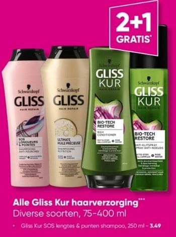 Aanbiedingen Gliss kur sos lengtes + punten shampoo - Schwartzkopf - Geldig van 13/03/2023 tot 26/03/2023 bij Big Bazar