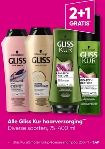 Aanbiedingen Gliss kur ultimate huile précieuse shampoo - Schwartzkopf - Geldig van 13/03/2023 tot 26/03/2023 bij Big Bazar