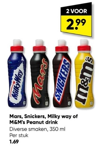 Aanbiedingen Mars snickers milky way of m+m`s peanut drink - Huismerk - Big Bazar - Geldig van 13/03/2023 tot 26/03/2023 bij Big Bazar