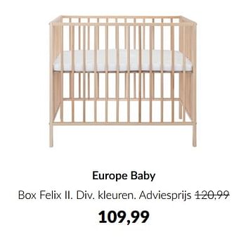 Aanbiedingen Europe baby box felix ii - Europe baby - Geldig van 16/03/2023 tot 10/04/2023 bij Babypark