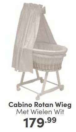 Aanbiedingen Cabino rotan wieg met wielen wit - Cabino - Geldig van 19/03/2023 tot 25/03/2023 bij Baby & Tiener Megastore
