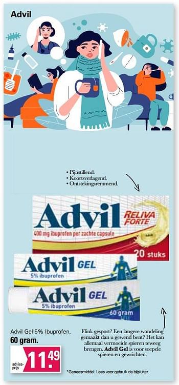 Aanbiedingen Advil gel 5% ibuprofen - Advil - Geldig van 15/03/2023 tot 01/04/2023 bij De Online Drogist