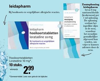 Aanbiedingen Hooikoortstabletten loratadine 10 mg - Leidapharm - Geldig van 15/03/2023 tot 01/04/2023 bij De Online Drogist