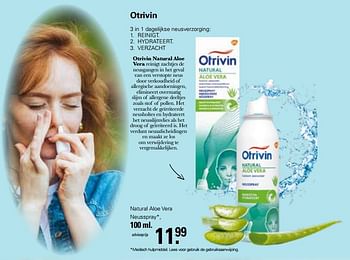Aanbiedingen Natural aloe vera neusspray - Otrivin - Geldig van 15/03/2023 tot 01/04/2023 bij De Online Drogist