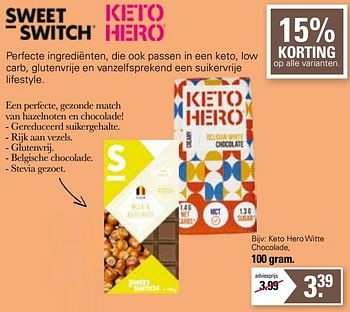 Aanbiedingen Keto hero witte chocolade - Keto Hero - Geldig van 15/03/2023 tot 01/04/2023 bij De Online Drogist