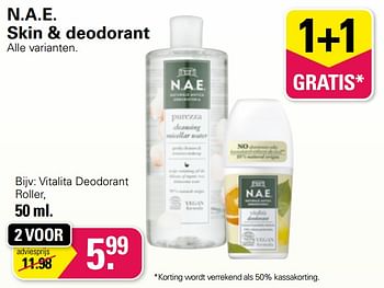 Aanbiedingen Vitalita deodorant roller - NAE - Geldig van 15/03/2023 tot 01/04/2023 bij De Online Drogist