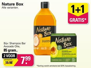 Aanbiedingen Shampoo bar avocado olie - Nature Box - Geldig van 15/03/2023 tot 01/04/2023 bij De Online Drogist