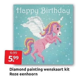 Aanbiedingen Diamond painting wenskaart kit roze eenhoorn - Diamond Painting - Geldig van 01/04/2023 tot 09/04/2023 bij Boekenvoordeel