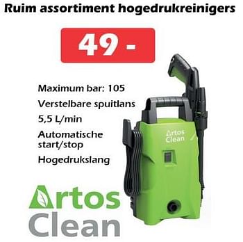Aanbiedingen Artos clean ruim assortiment hogedrukreinigers - Artos Clean - Geldig van 11/03/2023 tot 09/04/2023 bij Itek