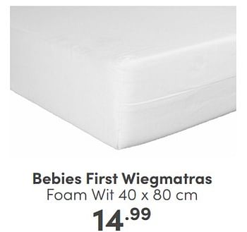 Aanbiedingen Bebies first wiegmatras foam wit - bebiesfirst - Geldig van 09/04/2023 tot 15/04/2023 bij Baby & Tiener Megastore