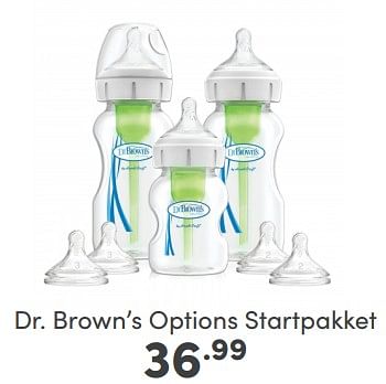 Aanbiedingen Dr. brown’s options startpakket - DrBrown's - Geldig van 09/04/2023 tot 15/04/2023 bij Baby & Tiener Megastore