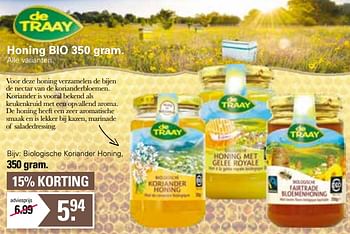 Aanbiedingen Biologische koriander honing - de Traay - Geldig van 05/04/2023 tot 22/05/2023 bij De Online Drogist