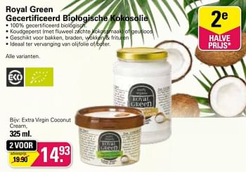 Aanbiedingen Extra virgin coconut cream - Royal Green - Geldig van 05/04/2023 tot 22/05/2023 bij De Online Drogist