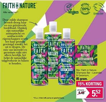 Aanbiedingen Faith in nature shampoo bar - lavender + geranium - Faith in Nature  - Geldig van 05/04/2023 tot 22/05/2023 bij De Online Drogist
