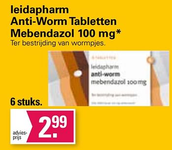 Aanbiedingen Leidapharm anti-worm tabletten mebendazol - Leidapharm - Geldig van 05/04/2023 tot 22/05/2023 bij De Online Drogist