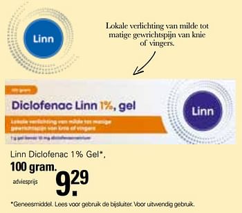Aanbiedingen Linn diclofenac 1% gel - Linn - Geldig van 05/04/2023 tot 22/05/2023 bij De Online Drogist