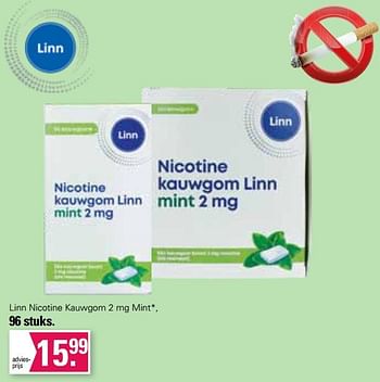 Aanbiedingen Linn nicotine kauwgom 2 mg mint - Linn - Geldig van 05/04/2023 tot 22/05/2023 bij De Online Drogist