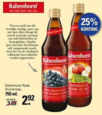 Aanbiedingen Rabenhorst rode druivensap - Rabenhorst - Geldig van 05/04/2023 tot 22/05/2023 bij De Online Drogist