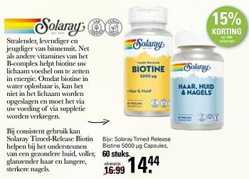 Aanbiedingen Solaray timed release biotine 5000 µg capsules - Solaray - Geldig van 05/04/2023 tot 22/05/2023 bij De Online Drogist