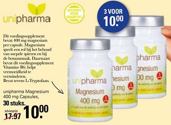 Aanbiedingen Unipharma magnesium 400 mg capsules - Unipharma - Geldig van 05/04/2023 tot 22/05/2023 bij De Online Drogist