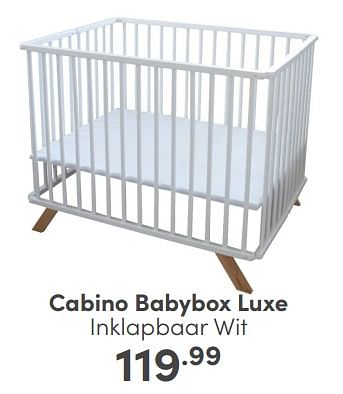 Aanbiedingen Cabino babybox luxe inklapbaar wit - Cabino - Geldig van 16/04/2023 tot 22/04/2023 bij Baby & Tiener Megastore