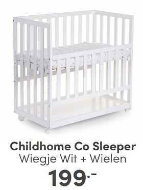 Aanbiedingen Childhome co sleeper wiegje wit + wielen - Childhome - Geldig van 16/04/2023 tot 22/04/2023 bij Baby & Tiener Megastore