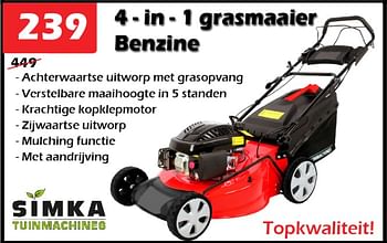 Aanbiedingen Simka tuinmachines 4 in 1 grasmaaier benzine - Simka Tuinmachines - Geldig van 13/04/2023 tot 17/05/2023 bij Itek
