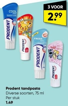 Aanbiedingen Prodent tandpasta - Prodent - Geldig van 24/04/2023 tot 07/05/2023 bij Big Bazar