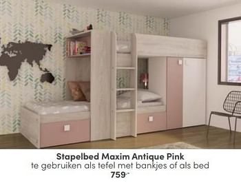 Aanbiedingen Stapelbed maxim antique pink - Huismerk - Baby &amp; Tiener Megastore - Geldig van 30/04/2023 tot 13/05/2023 bij Baby & Tiener Megastore