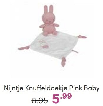 Aanbiedingen Nijntje knuffeldoekje pink baby - Nijntje - Geldig van 30/04/2023 tot 06/05/2023 bij Baby & Tiener Megastore