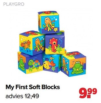 Aanbiedingen Playgro my first soft blocks - Playgro - Geldig van 01/05/2023 tot 03/06/2023 bij Baby-Dump