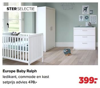 Aanbiedingen Europe baby ralph ledikant, commode en kast - Europe baby - Geldig van 01/05/2023 tot 03/06/2023 bij Baby-Dump