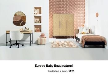 Aanbiedingen Europe baby beau naturel kledingkast 2-deurs - Europe baby - Geldig van 10/04/2023 tot 15/05/2023 bij Babypark