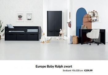 Aanbiedingen Europe baby ralph zwart bedbank - Europe baby - Geldig van 10/04/2023 tot 15/05/2023 bij Babypark