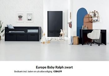 Aanbiedingen Europe baby ralph zwart bedbank incl laden en uitvalbeveiliging - Europe baby - Geldig van 10/04/2023 tot 15/05/2023 bij Babypark