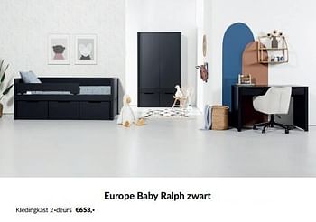 Aanbiedingen Europe baby ralph zwart kledingkast 2-deurs - Europe baby - Geldig van 10/04/2023 tot 15/05/2023 bij Babypark